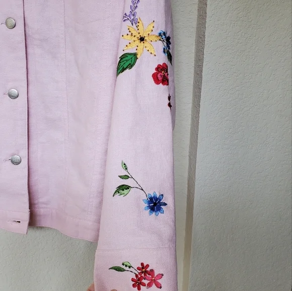 The Quacker Factory Embroidered Linen Garden Floral Jacket.   Size L - Picture 2 of 7